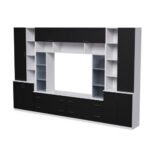 Spacious wall cabinet with open shelves, drawers and cabinets, 340 × 220 cm, Śnieżna Biel / Czarny Onyx – MODENA