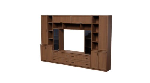 Spacious wall cabinet with open shelves, drawers and cabinets 340 × 220 cm Wiśnia Porto – MODENA