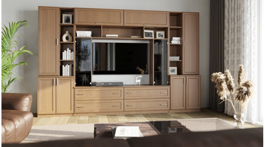 Spacious wall cabinet with open shelves, drawers and cabinets 340 × 220 cm Wiśnia Porto – MODENA - Image 2
