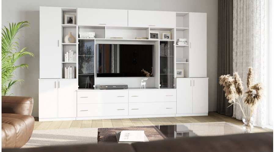 Spacious wall cabinet with open shelves, drawers and cabinets 340 × 220 cm Biel – MODENA - Image 2
