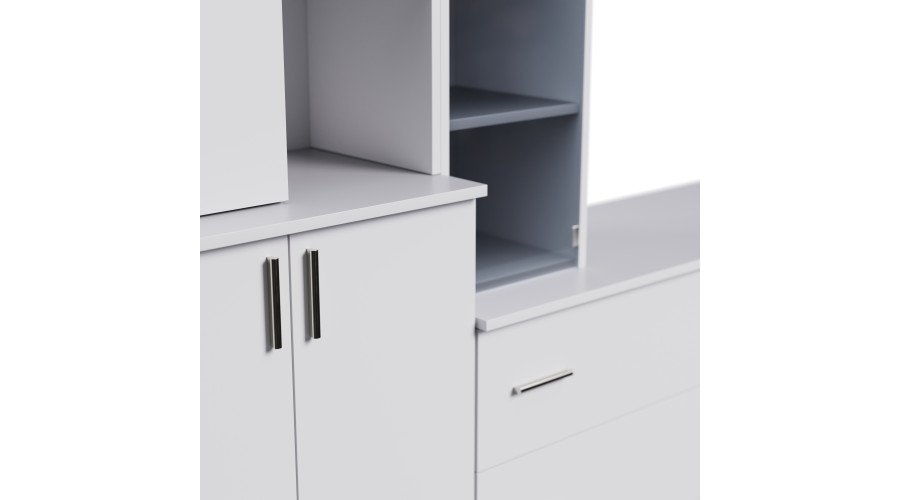 Spacious wall cabinet with open shelves, drawers and cabinets 340 × 220 cm Biel – MODENA - Image 4