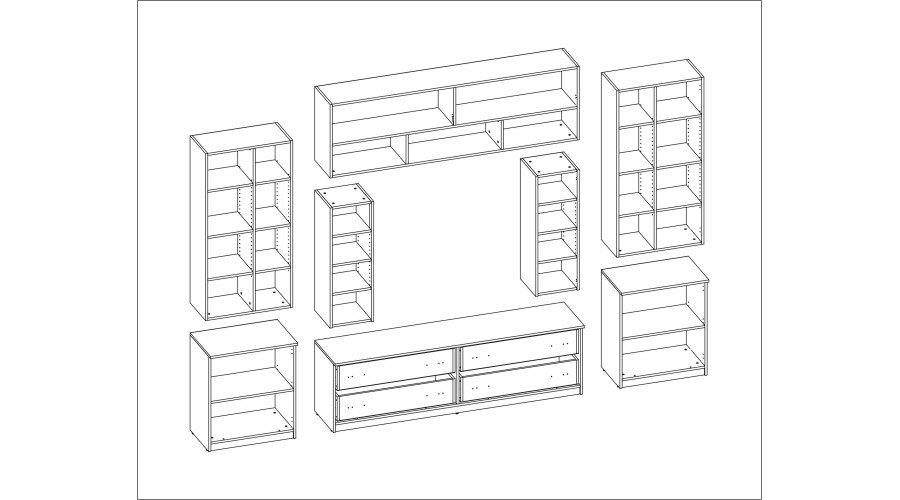 Spacious wall cabinet with open shelves, drawers and cabinets 340 × 220 cm Biel – MODENA - Image 6