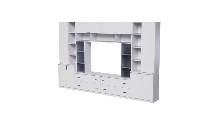 Spacious wall cabinet with open shelves, drawers and cabinets 340 × 220 cm Biel – MODENA