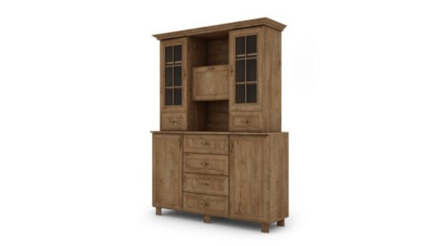 Glass display case with cabinets and drawers, 150 cm, Dąb Lefkas – VERA