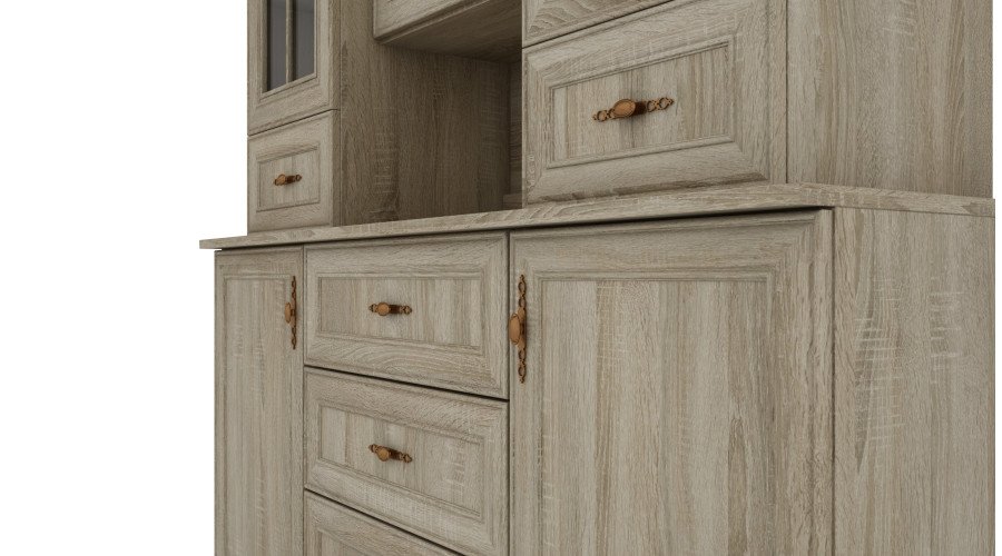 Glass display cabinet with cabinets and drawers, 150 cm, Sonoma Jasna – VERA - Image 3
