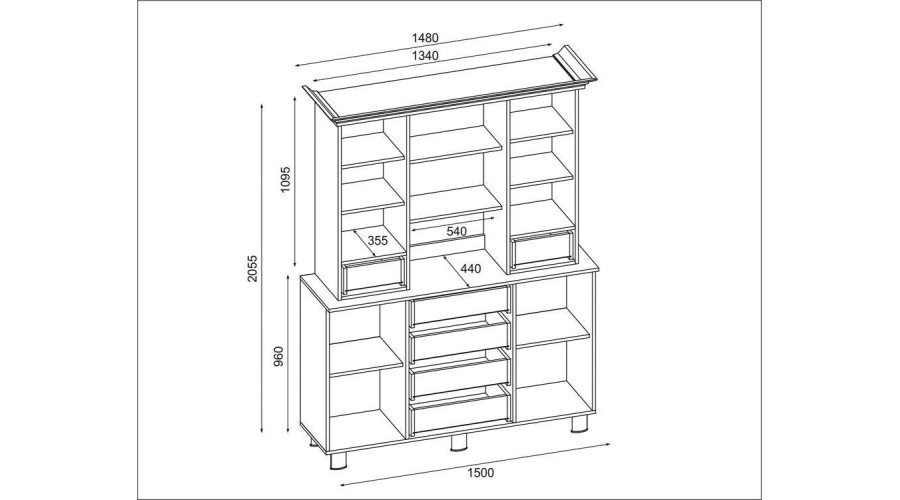 Glass display cabinet with cabinets and drawers, 150 cm, Sonoma Jasna – VERA - Image 4
