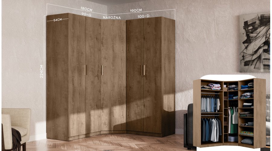 Modular corner wardrobe 270 cm Lefkas oak dark - MAX Premium set - Image 2