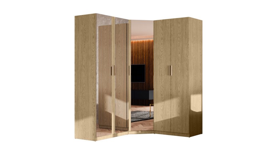 Modular corner wardrobe with mirrors, "Baltic Dune Oak" - MAX Premium set