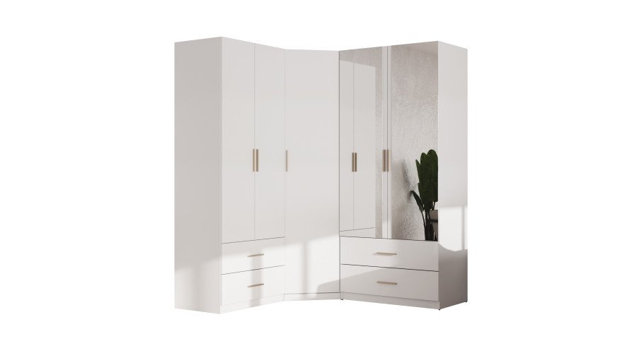 Snow White modular corner wardrobe with mirrors - MAX Premium set