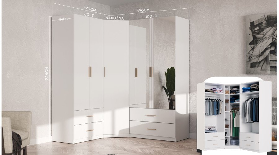 Snow White modular corner wardrobe with mirrors - MAX Premium set - Image 2