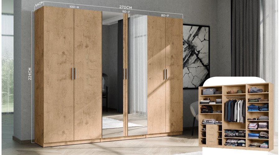 Modular wardrobe 100x225 cm with drawers and shelves – MAX Premium "H" - Image 4