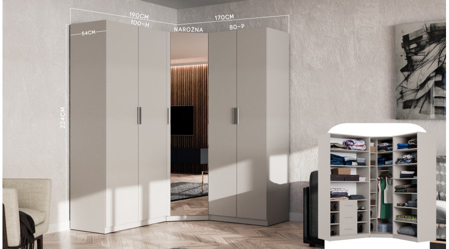 Modular wardrobe 100x225 cm with drawers and shelves – MAX Premium "H" - Image 5