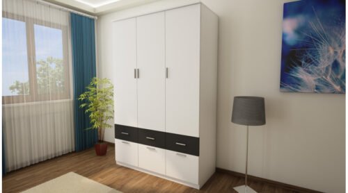 Wardrobe 140/216 – hanging rail, shelves, external drawers