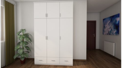 Wardrobe 150/242 – hanging rail, shelves, external drawers, extension