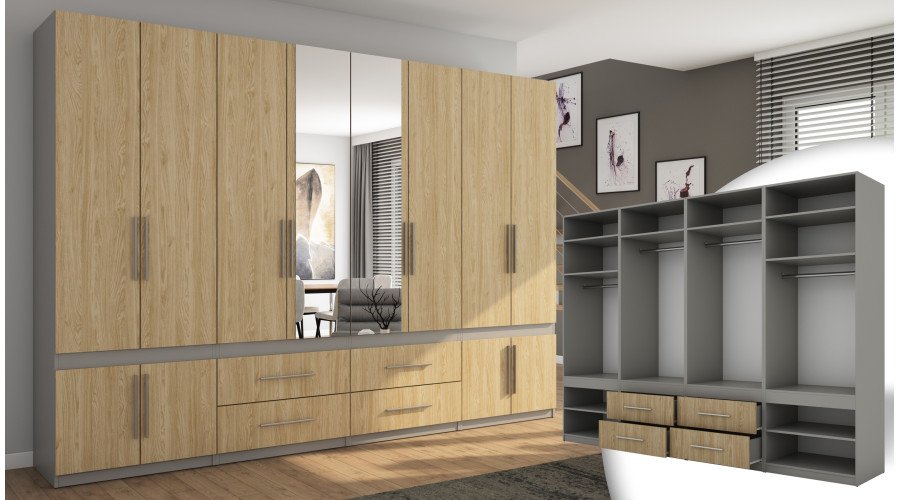 Wardrobe 320/230 - clothes rack, internal shelves, external drawers, mirror - Image 7
