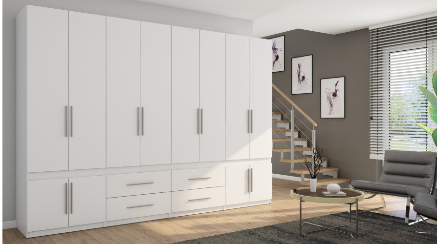 Wardrobe 320/230 - clothes rack, internal shelves, external drawers, mirror