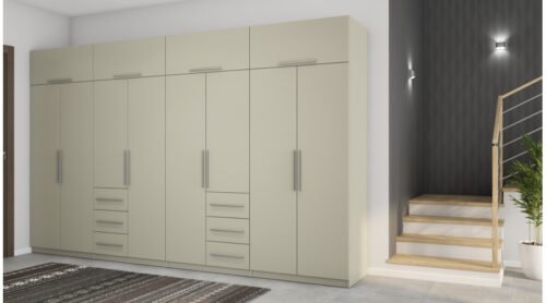 Wardrobe 360/220 – clothes hangers, internal shelves, external drawers, cabinets, mirror