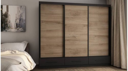 Wardrobe 3D/250 – hanging rails, external drawers, shelves