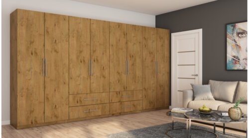 Wardrobe 400/220 – clothes rack, internal shelves, external drawers, mirror
