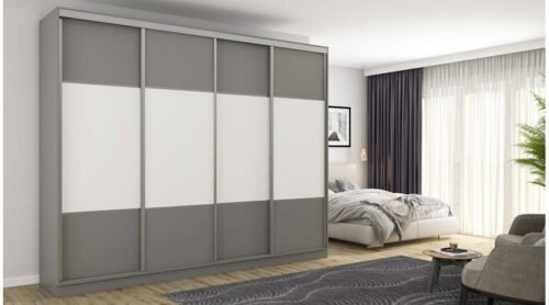 Wardrobe 4D/300 – hangers for hanging clothes, pull-out shelves, space for an ironing board, drawers