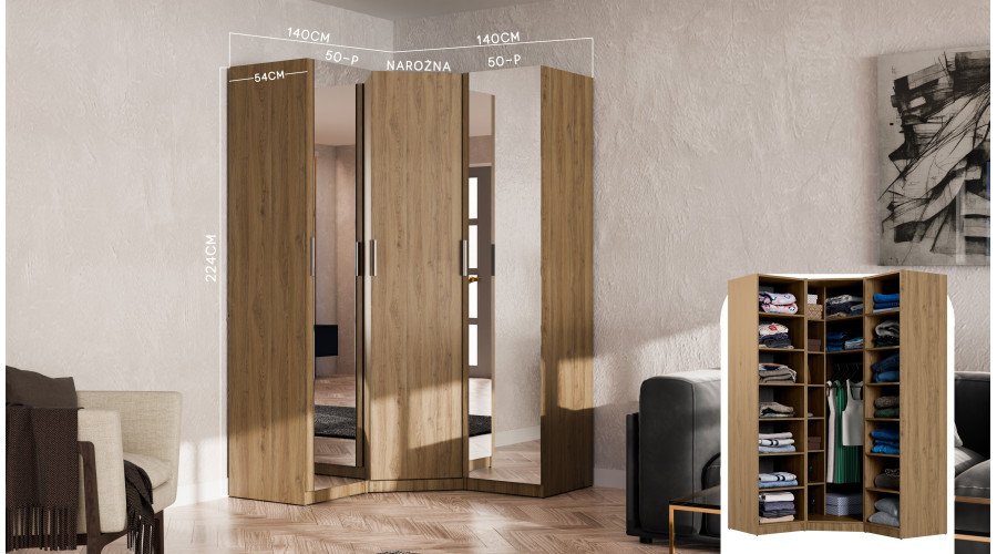 Modular wardrobe 50x225 cm with clothes shelves – MAX Premium "P" - Image 4