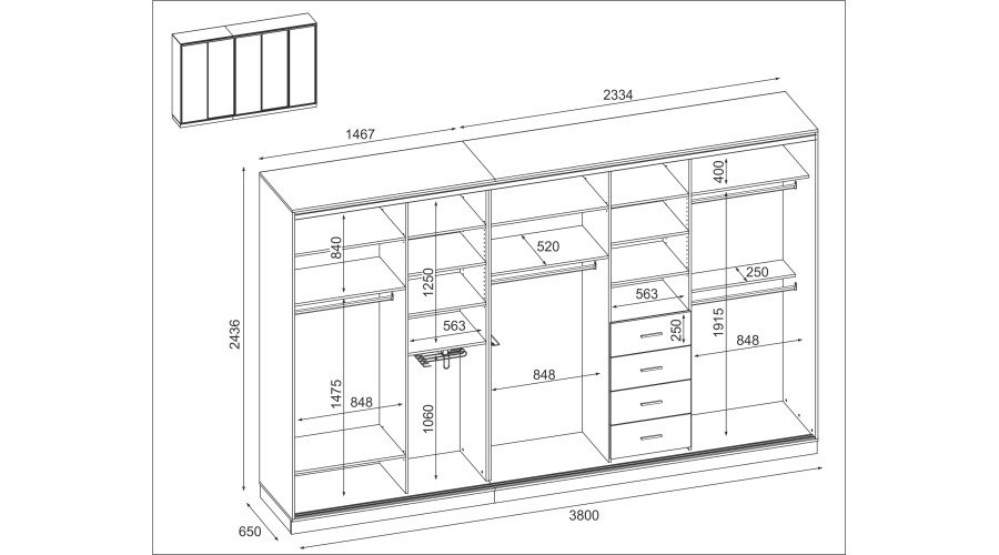 Wardrobe 5D/380 - hanger bars, pantograph, trouser, tie and belt hanger, drawers, many shelves - Image 5