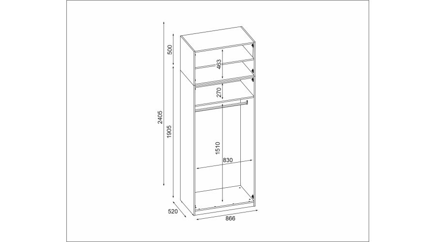 Wardrobe 866 with metal rod and shelves for clothes - Image 3
