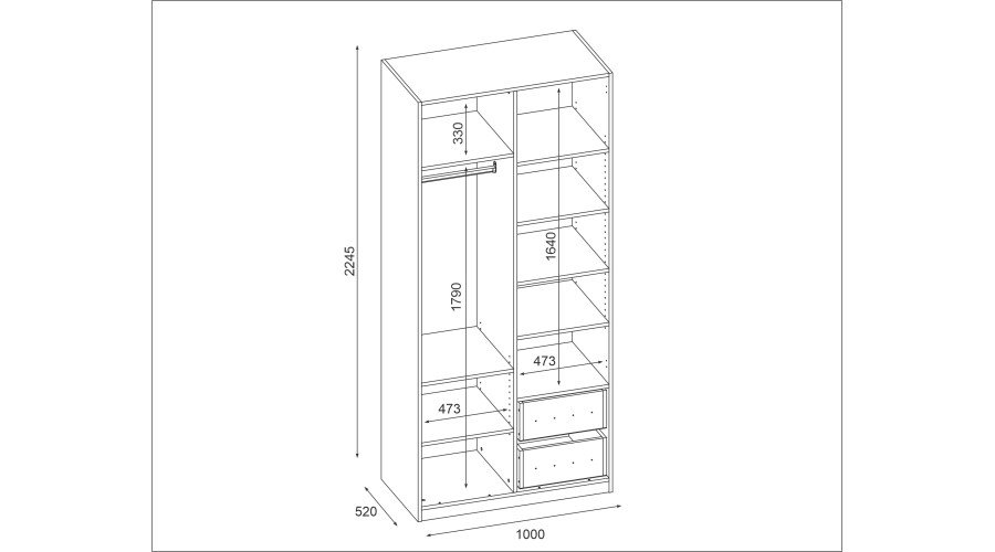Modular wardrobe 100x225 cm with clothes rack, drawers and shelves – MAX Premium "B" - Image 3