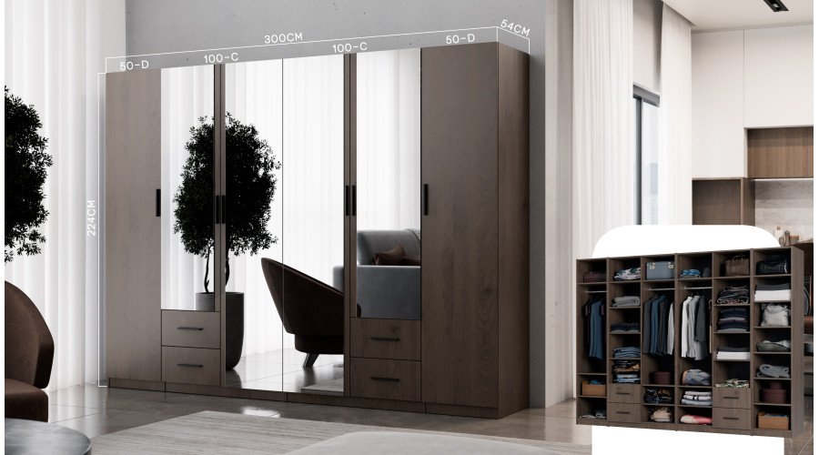 Modular wardrobe 100x225 cm with clothes rack, drawers and shelves – MAX Premium "B" - Image 4