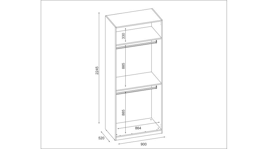 Modular wardrobe 90x225 cm with shelves and two clothes hangers – MAX Premium "G" - Image 3