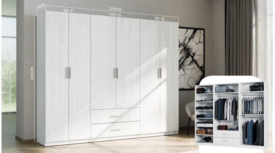Modular wardrobe 90x225 cm with shelves and two clothes hangers – MAX Premium "G" - Image 6