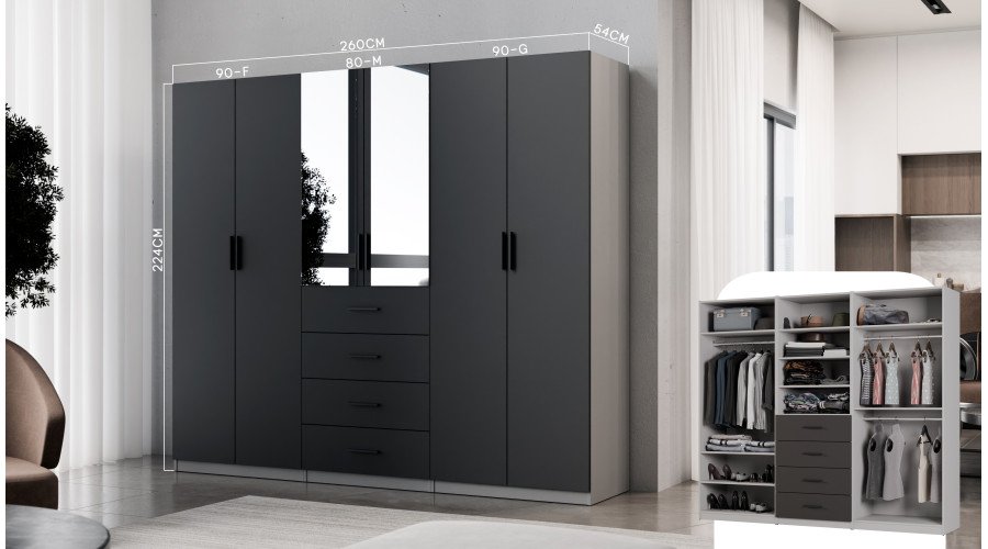 Modular wardrobe 90x225 cm with shelves and two clothes hangers – MAX Premium "G" - Image 7