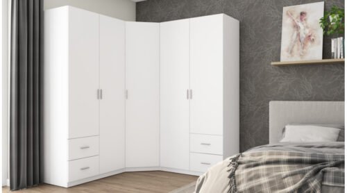 Corner wardrobe 189/214 – hanging rails, spacious drawers, shelves