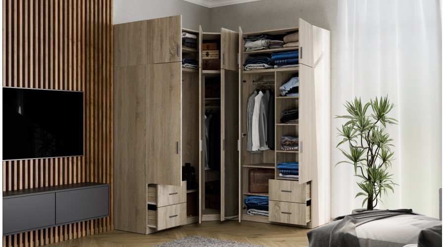 Corner wardrobe 189/240 - hanging rails, spacious drawers, shelves - Image 3