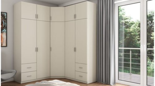 Corner wardrobe 189/240 – hanging rails, spacious drawers, shelves