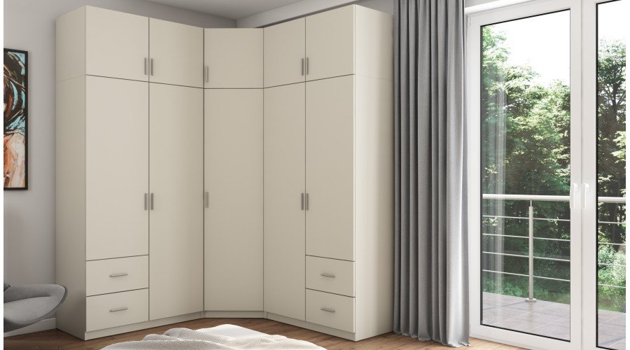 Corner wardrobe 189/240 - hanging rails, spacious drawers, shelves