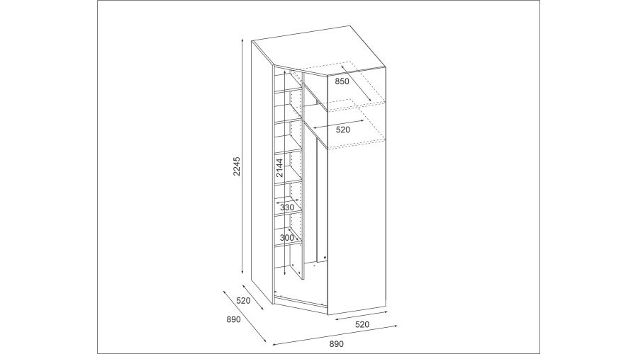 Modular corner wardrobe 89x89x225 cm with shelves and rod – MAX Premium "A" - Image 3