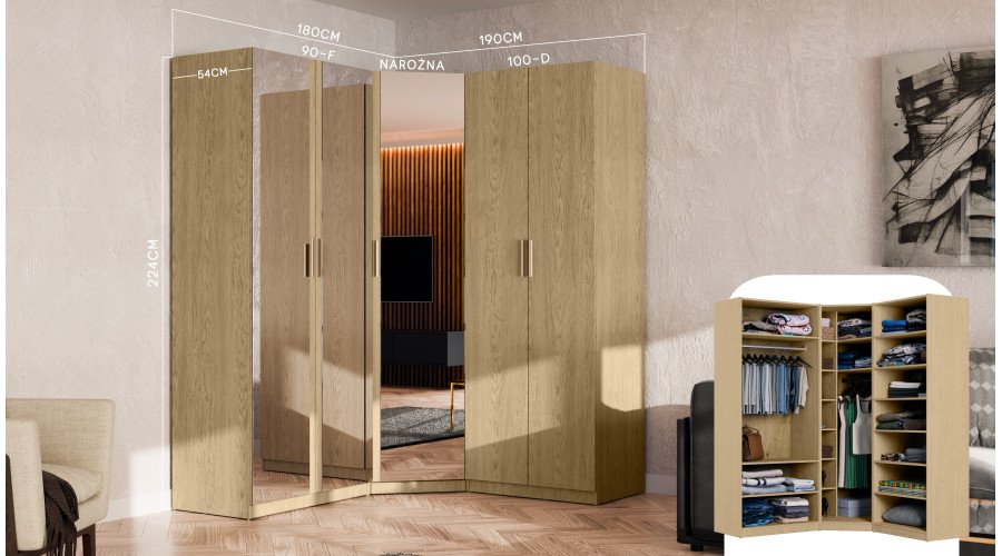Modular corner wardrobe 89x89x225 cm with shelves and rod – MAX Premium "A" - Image 7