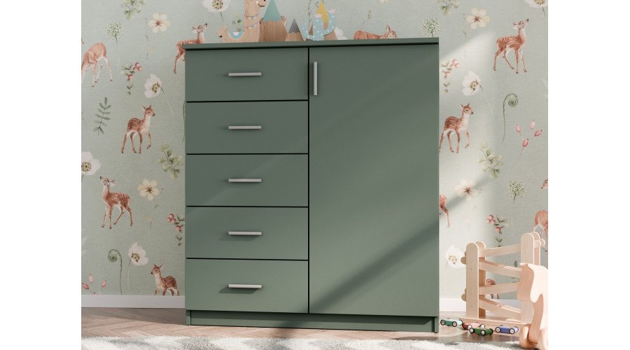 Narrow chest of drawers with drawers and cabinet, 100 cm, Bottle Green – SIENA - Image 2