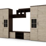 Multifunctional wall cabinet with cabinets and TV area 330 × 200 cm, dark Sonoma Ciemna / Bordeaux Oak – JOWISZ