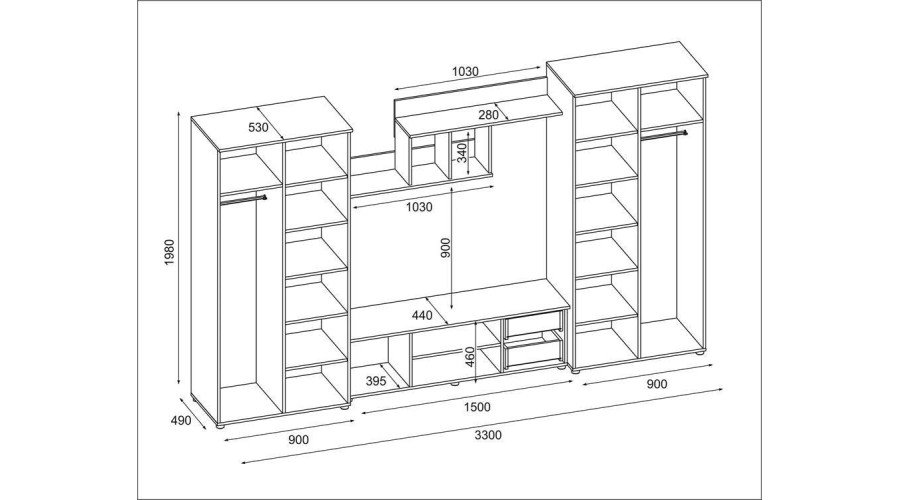 Multifunctional wall cabinet with cabinets and TV area 330 × 200 cm Sonoma Ciemna / Sonoma Jasna – JOWISZ - Image 5