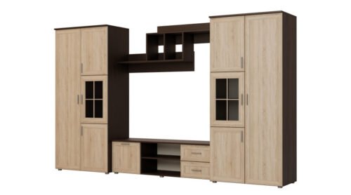 Multifunctional wall cabinet with cabinets and TV area 330 × 200 cm Sonoma Ciemna / Sonoma Jasna – JOWISZ