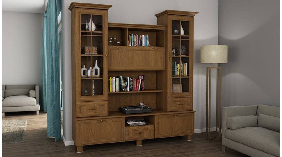 Showcase on legs with bar and bookshelves 180 cm Wiśnia Porto – NAVIA - Image 2