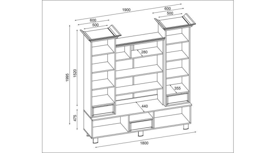 Showcase on legs with bar and bookshelves 180 cm Wiśnia Porto – NAVIA - Image 5