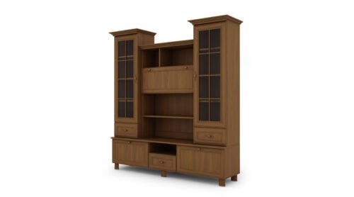 Showcase on legs with bar and bookshelves 180 cm Wiśnia Porto – NAVIA