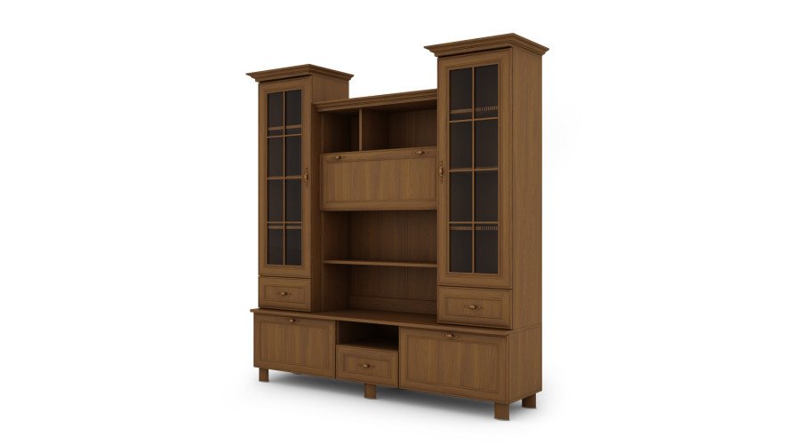 Showcase on legs with bar and bookshelves 180 cm Wiśnia Porto – NAVIA