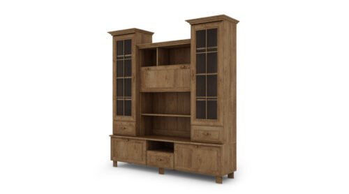 Showcase on legs with bar and bookshelves 180 cm, Dąb Lefkas – NAVIA