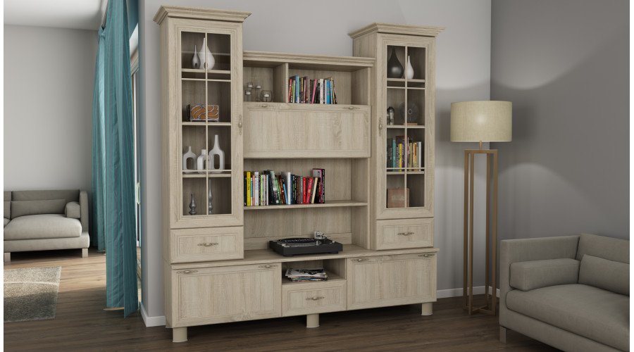 Display cabinet on legs with bar and bookshelves 180 cm Sonoma Jasna – NAVIA - Image 2