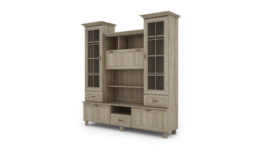 Display cabinet on legs with bar and bookshelves 180 cm Sonoma Jasna – NAVIA