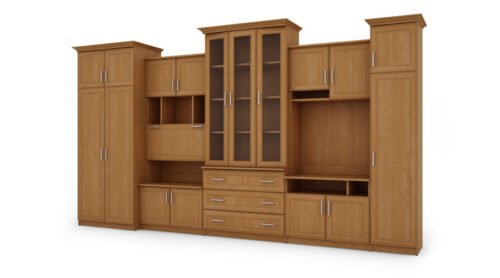 Tall classic-style wall cabinet with spacious cabinets and TV cabinet, 370 × 207 cm, Alder – ALEN